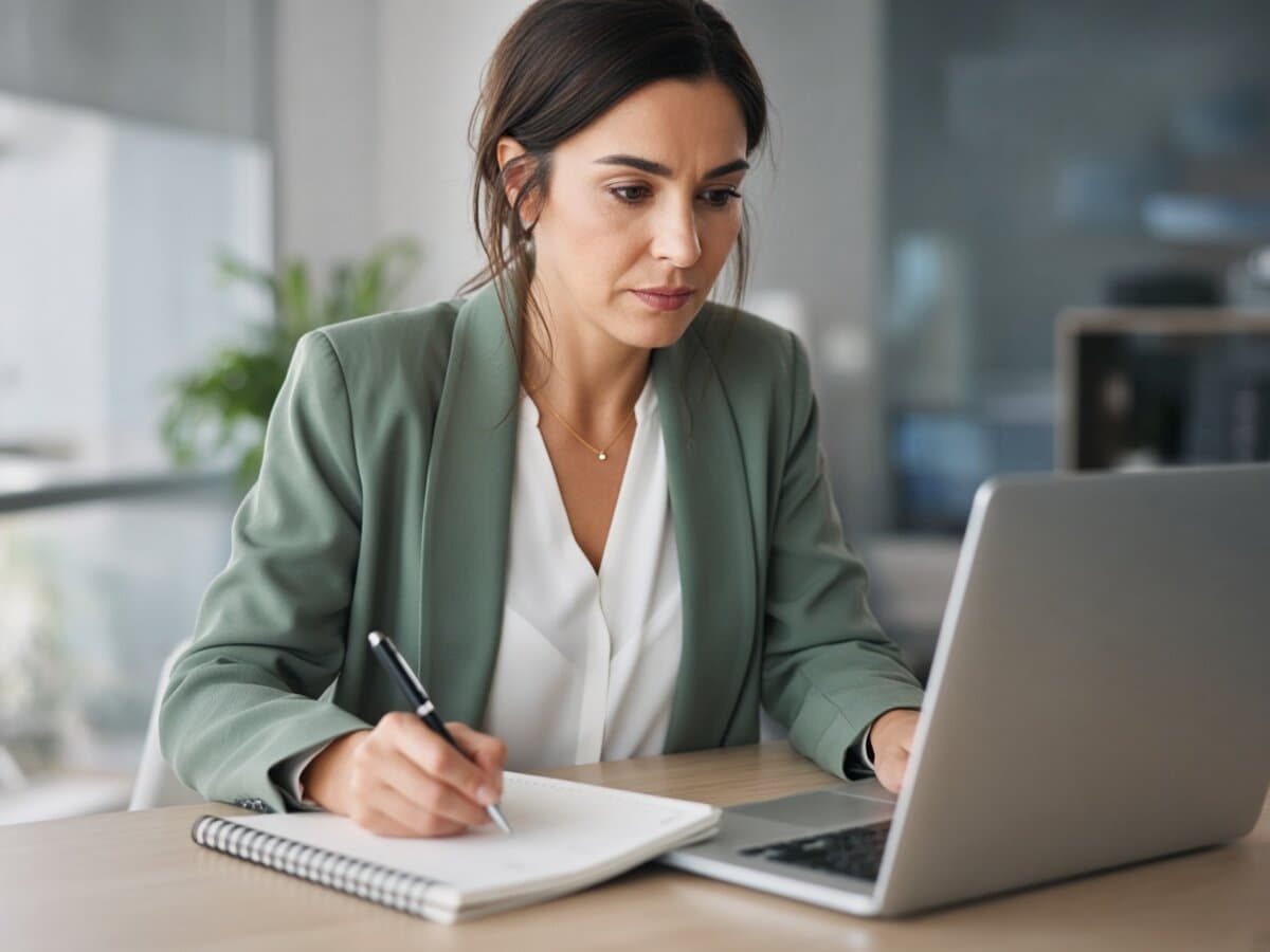 Professional comparing options on a laptop