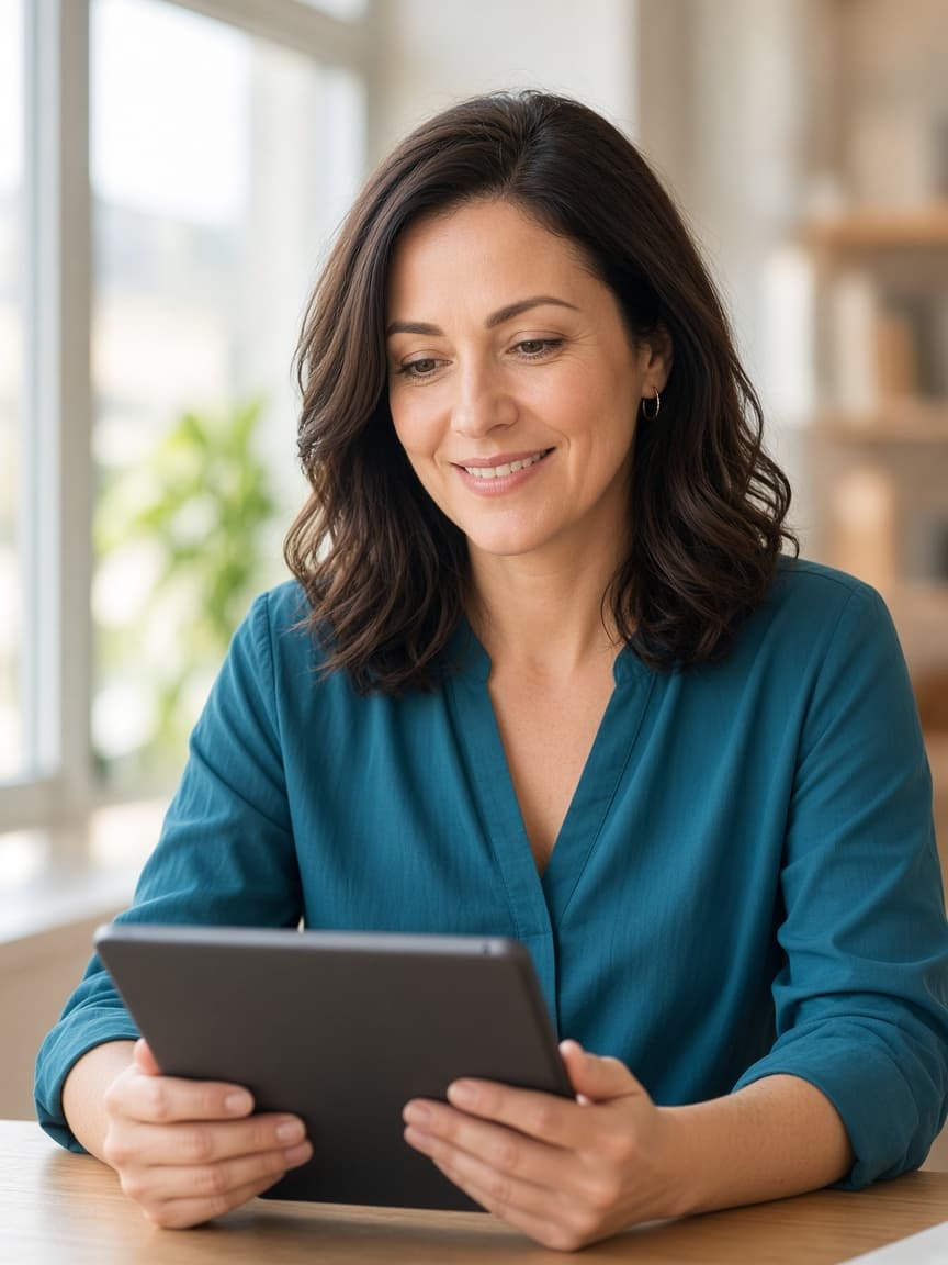 Advisor reviewing product information on a tablet